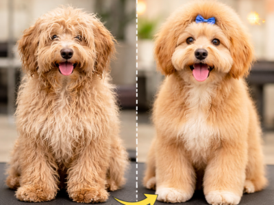 Before and after mini dog grooming at Robin's Groomingdales Dunwoody GA &ndash; Yorkshire Terrier trim